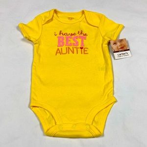 NWT Carter’s yellow short sleeve onesie I have the best auntie size 9 months